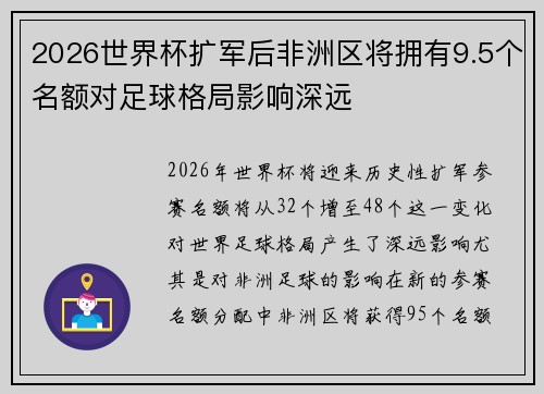 2026世界杯扩军后非洲区将拥有9.5个名额对足球格局影响深远